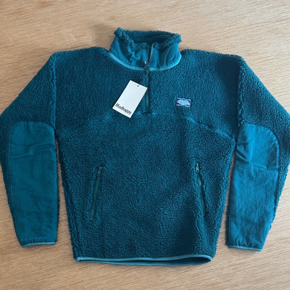 Madhappy Fall Sherpa Half Zip in Pine Color, unisex
